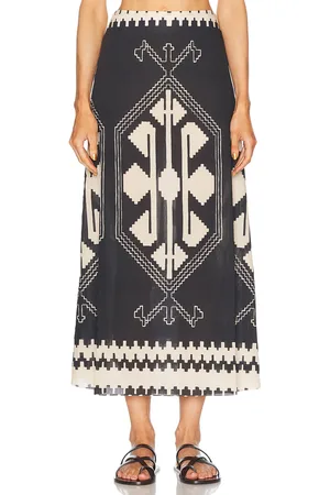 JOHANNA ORTIZ Vela Mayor Ankle Skirt in Swim Ayahuasca Black & Ecru