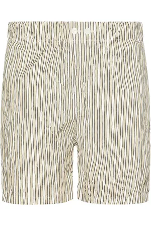 Bottega Veneta Crushed Tech Cotton Stripe Shorts in Beige White & Black