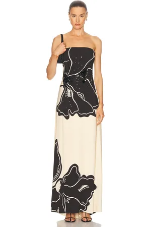 JOHANNA ORTIZ Simbologia Floral Maxi Dress in Floral Shadows Ecru & Black