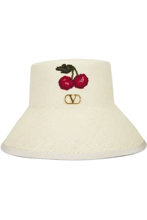 VALENTINO GARAVANI V Logo Signature Bucket Hat in Naturale Rosso Verde & Antique Brass