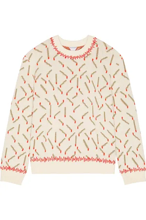 Bottega Veneta Cotton Jacquard Matches Sweater in String Chalk & Tomato