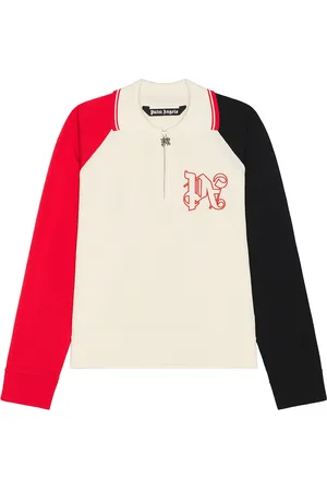 Palm Angels X Formula 1 Racing Knit Polo Zip Sweater in White Red & Black