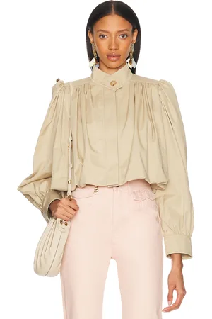 Chloé High Collar Cropped Gathered Pleated Sleeves Jacket in