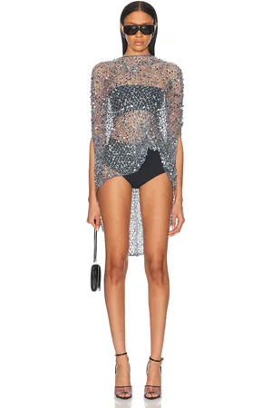 LAPOINTE Net Mesh Sequin Oversized Cape Tee in