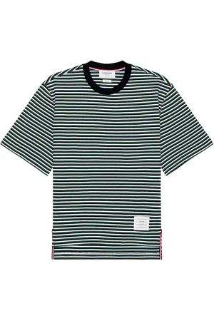 Thom Browne Oversized Striped Tee in Navy Green & White