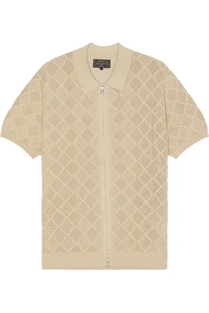 Beams Zip Knit Polo Mesh in