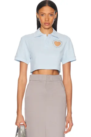 AREA Crystal Heart Cutout Cropped Polo Top in