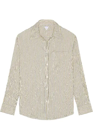Bottega Veneta Crushed Tech Cotton Poplin Shirt in Beige White & Black