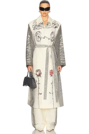 Jean Paul Gaultier Tattoo Trench Coat in Ecru Black & Red