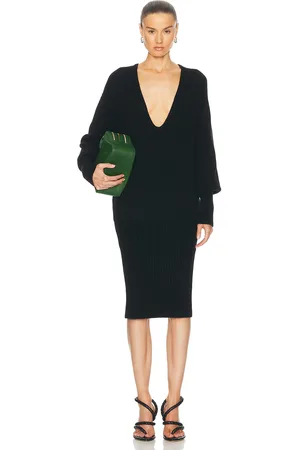 Salvatore Ferragamo Plunge Neck Midi Dress in