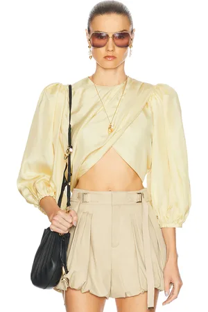 Chloé Cropped Puff Sleeves Draped Top in