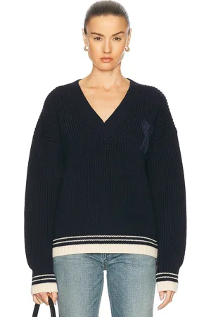 Ami Ribbed V Neck Sweater in