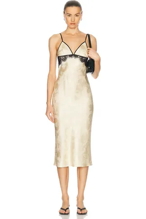 FLEUR DU MAL Paisley Jacquard And Lace Triangle Slip Dress in