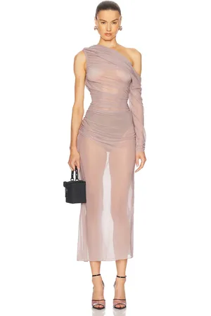 Atlein One Sleeve Draped Long Dress in