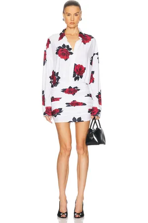 Norma Kamali Oversized Boyfriend Shirt Shirred Bottom Mini Dress in