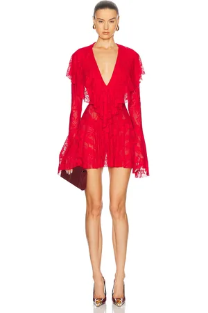 Norma Kamali Long Sleeve Deep V Ruffle Mini Dress in