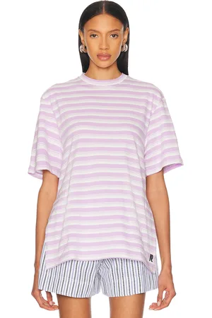 Paco rabanne Boxy T-Shirt in Stripes, White, & Lila in Stripes White & Lilac