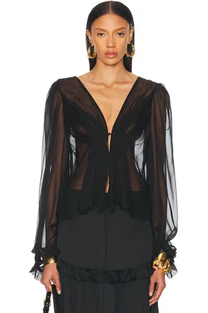 Saint Laurent Sheer Tie Front Blouse in