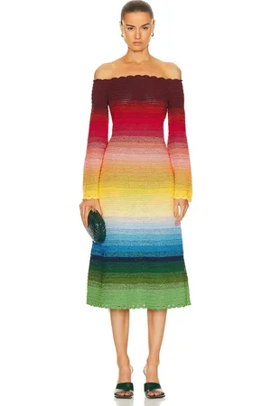 Oscar de la Renta Off Shoulder Ombre Crochet Knit Dress in