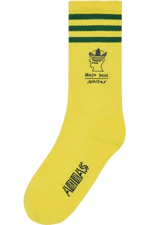 adidas X Brain Dead Tube Socks in Bright Yellow Amazon Green & Collegiate Navy