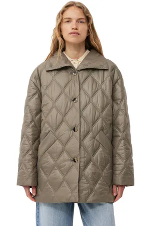 Ganni Brown Shiny Quilt Jacket in Size 14 Polyamide Women