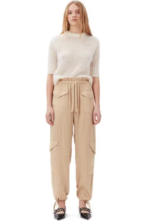 Ganni Beige Washed Satin Pocket Trousers in Size 40 Women