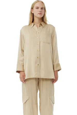 Ganni Beige Washed Satin Shirt in Size 8 Women