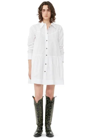 Ganni Long Sleeve Cotton Poplin Mini Shirt Dress Size 8 Women