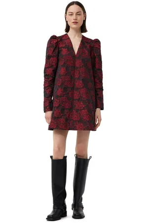 Ganni Red Botanical Jacquard Mini Dress in Size 8 Women