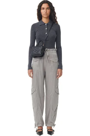 Ganni Grey Washed Satin Trousers in Frost Gray Size 32 Women