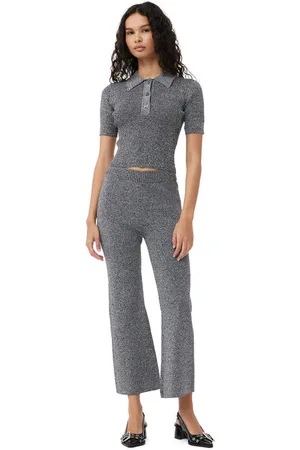 Ganni Grey Melange Rib Cropped Trousers in Size Medium Women