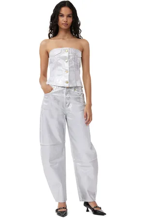 Ganni Silver Foil Stary Jeans in Bright Size 28 Organic Cotton Women