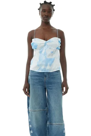 Ganni Printed Satin Slip Top in Size 12 Elastane/Viscose Women