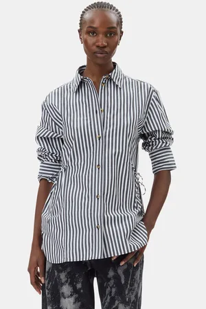 Ganni Stripe Cotton Oversized Tie String Shirt in Size 12 Women