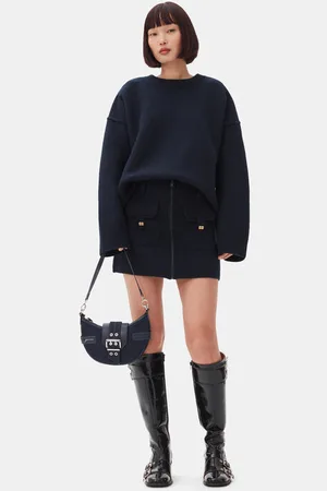 Ganni Dark Blue Mini Skirt in Sky Captain Size 2XS Wool Women