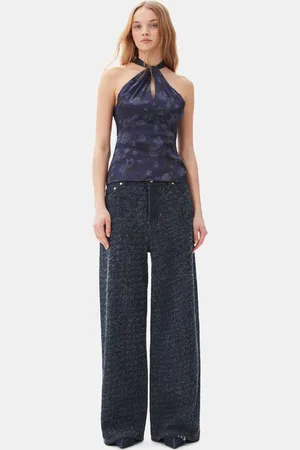 Ganni Dark Blue Textured Jeans in Rinse Size 32 Organic Cotton Women