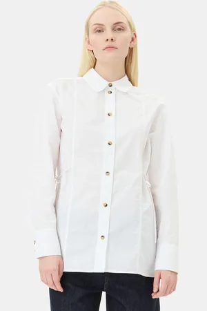 Ganni Cotton Poplin Tie String Shirt in Bright Size 6 Women
