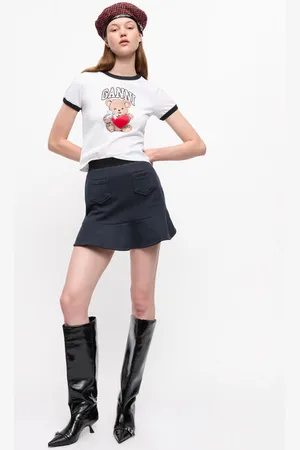 Ganni Dark Blue Mini Skirt in Sky Captain Size Large Organic Cotton Women