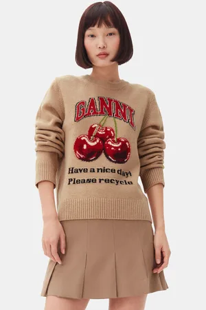 Ganni Camel Graphic Cherry Jumper in Size 2XL Women