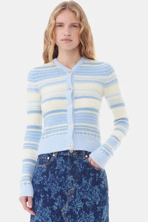 Ganni Blue Stripe Cardigan in Size 2XS Alpaca/Elastane/Merino Wool Women