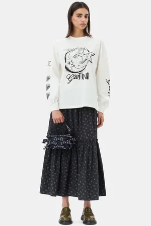 Ganni Floral Printed Maxi Skirt Size 10 Organic Cotton Women