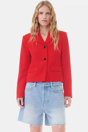 Ganni Red Twill Suiting Fitted Blazer Jacket in Size 6 Polyester Women