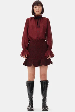 Ganni Red Herringbone Wool Mini Skirt in Size 6 Women
