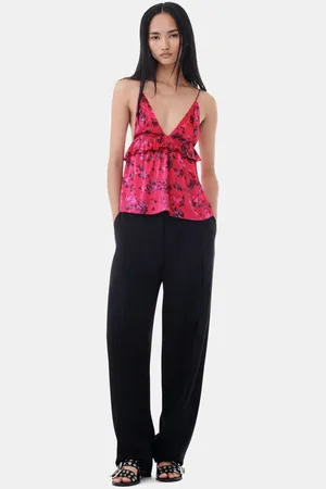 Ganni Drapey Melange Pleat Trousers in Size 46 Women