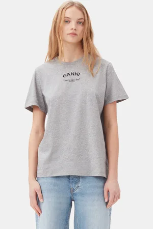 Ganni Relaxed O-neck T-shirt in Paloma Melange Size Medium Organic Cotton Women