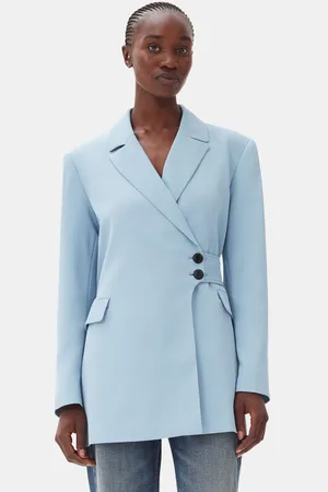 Ganni Light Blue Twill Suiting Belt Blazer Jacket in Size 10 Polyester Women