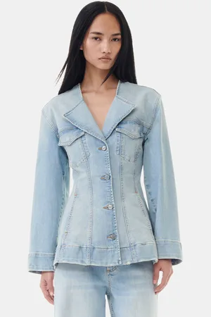 Ganni Light Blue Denim Fitted Blazer Jacket in Size 24 Women