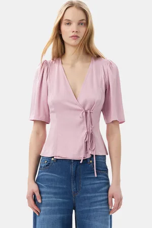 Ganni Pink Washed Satin Wrap Blouse in Size 10 Women