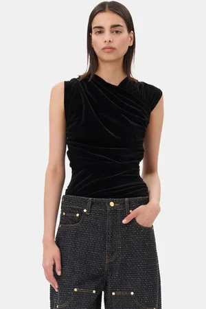 Ganni Velvet Ruched Top in Size 8 Women