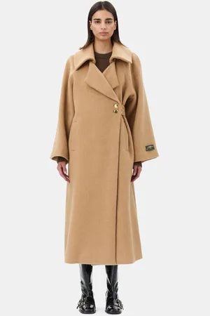 Ganni Camel Wool-Blend Coat in Size Large/XL Women